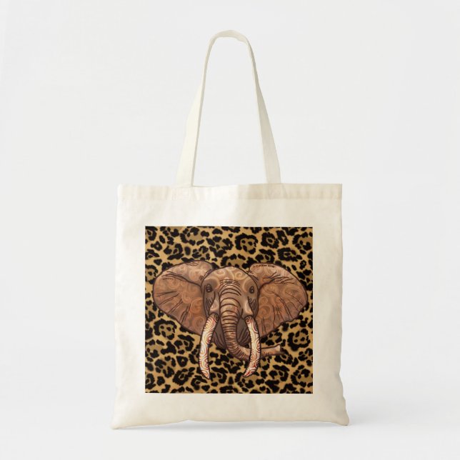 Tela Bolso de mano tribal sepia de elefante (Frente)