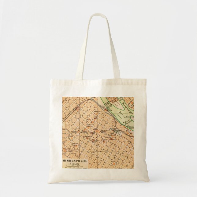 Tela Bolso de Mapa Antiguo de Minneapolis (Frente)