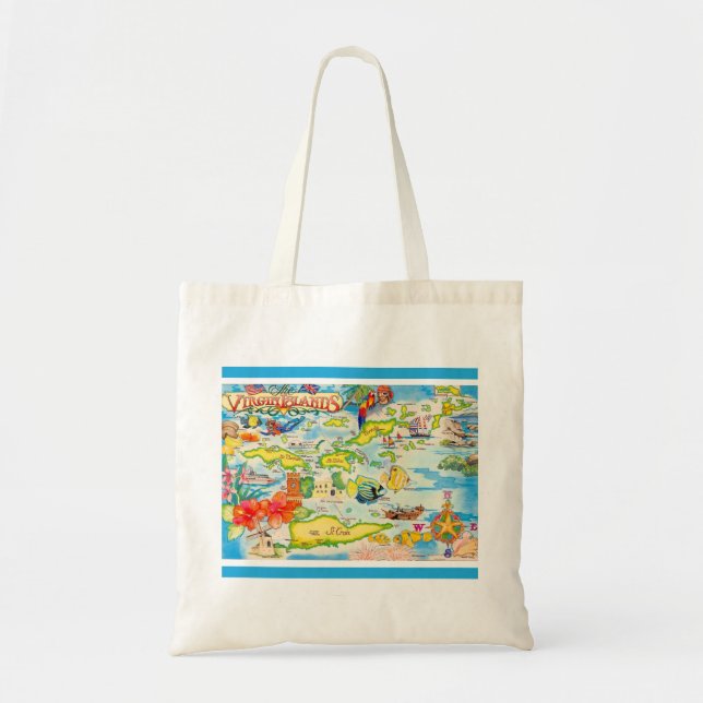 Tela Bolso de Mapa Colorido de las Islas Vírgenes (Frente)