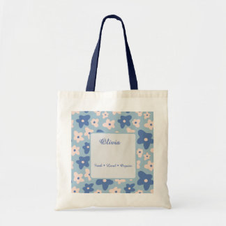 Tela Bolso de mercado floral azul personalizado