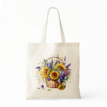 Bolso de mimbre de girasol y lavanda
