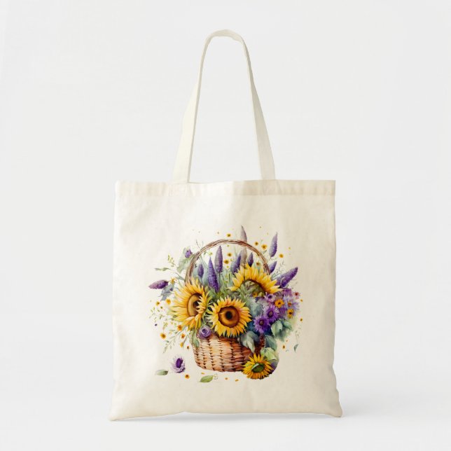 Tela Bolso de mimbre de girasol y lavanda (Frente)