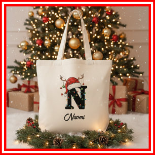 Tela Bolso de Navidad con Monograma de Antleras y Gorro