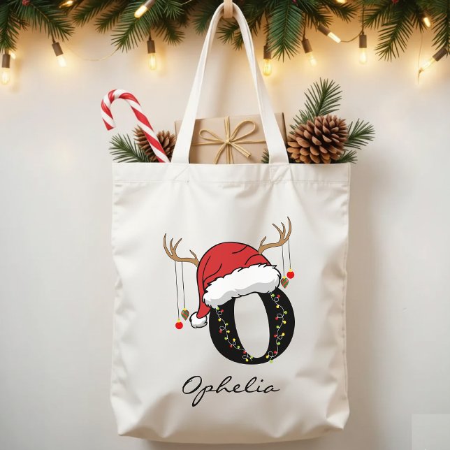 Tela Bolso de Navidad Familiar Personalizado para Compa (holiday shopping bag, Christmas family tote, personalized holiday tote, Christmas alphabet gift,)