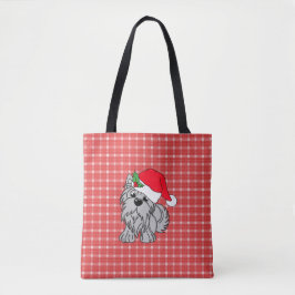 Tela Bolso de Navidad perro cuadros rojos