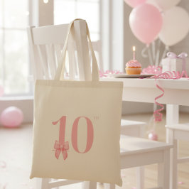 Tela Bolso de niña de cumpleaños número 10 con lazo ros