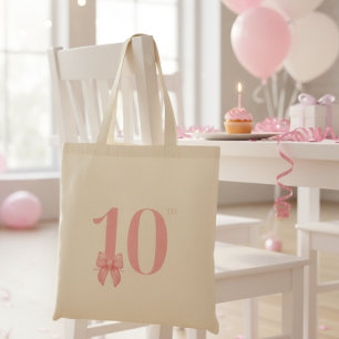 Tela Bolso de niña de cumpleaños número 10 con lazo ros