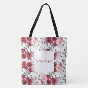 Tela Bolso de nombre floral bonito de acuarela