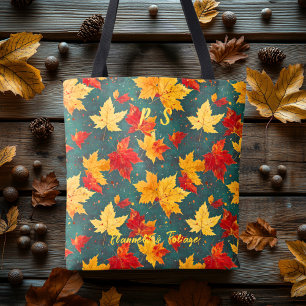 Tela Bolso de otoño acogedor con hojas vibrantes y enca