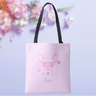 Tela Bolso de Pastel Rosa Chihuahua con Nombre Personal