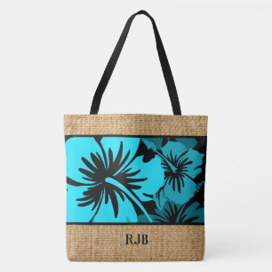 Tela Bolso de playa con monograma floral hawaiano de hi