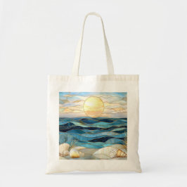 Tela Bolso de playa con puesta de sol de océano de vidr