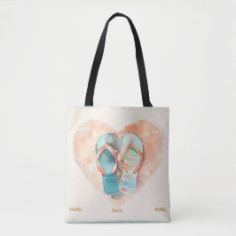 Tela Bolso de playa corazón de chanclas de acuarela