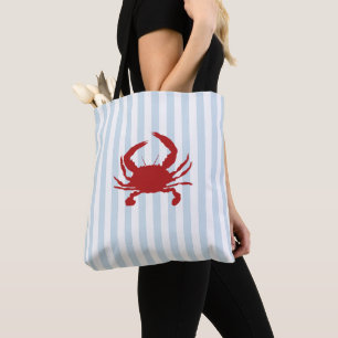 Tela Bolso de playa de cangrejo rojo con raya azul náut