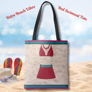 Tela Bolso de playa de estilo retro rojo para traje de 