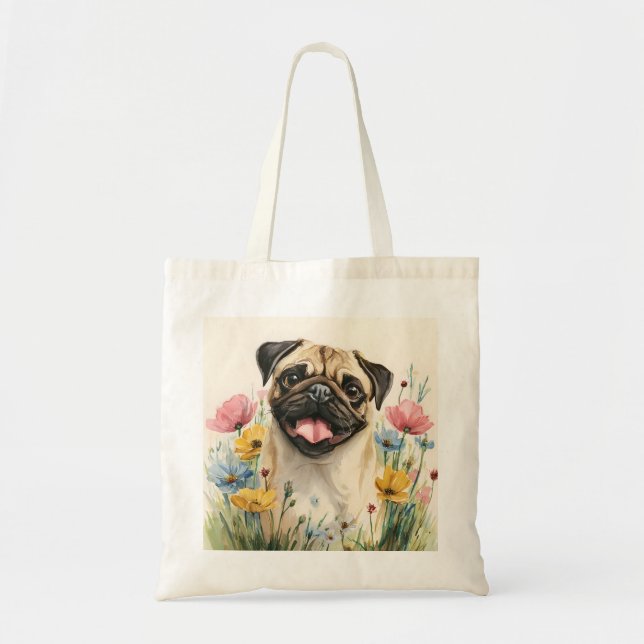 Tela Bolso de Pug – Acuarela (Frente)