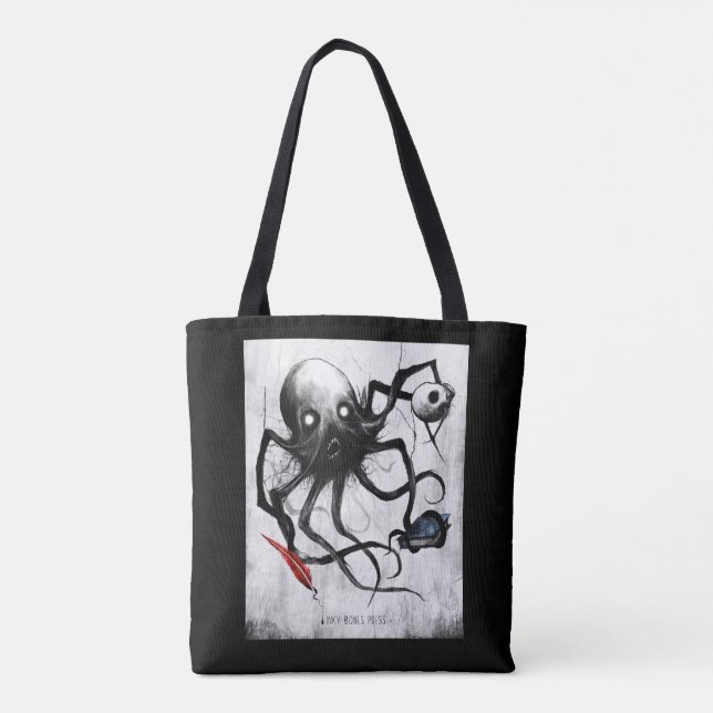 Tela Bolso de pulpo Black Inky Bones Press (Reverso)