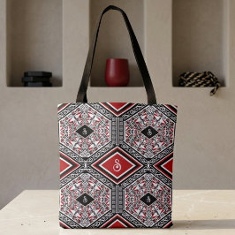 Tela Bolso de tapiz tribal rojo, blanco y negro