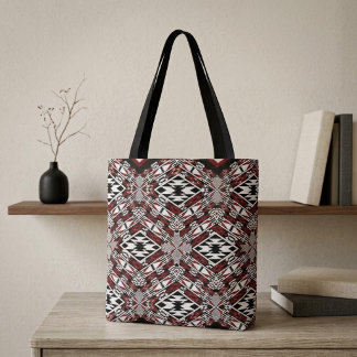 Tela Bolso de tapiz tribal rojo, blanco y negro