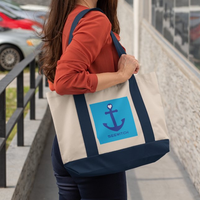 Tela Bolso de tema náutico personalizado (Nautical theme tote bag.)