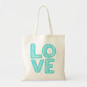 Tela Bolso de Tipografía Doodle de Amor Turquesa Menta 