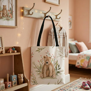 Tela Bolso de tote con ilustración de oso animal del bo
