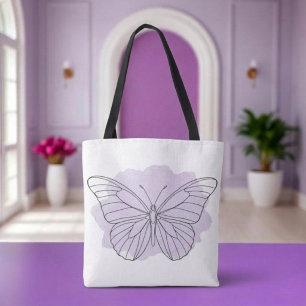 Tela Bolso de tote de acuarela de mariposa lavanda mini