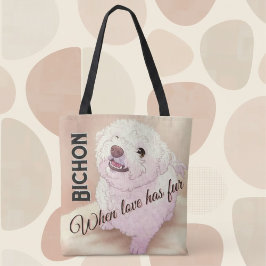 Tela Bolso de tote de Bichon con pelaje de amor