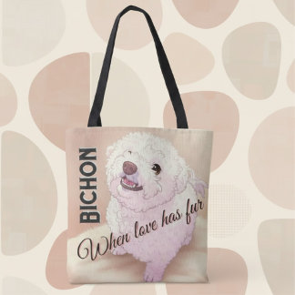 Tela Bolso de tote de Bichon con pelaje de amor