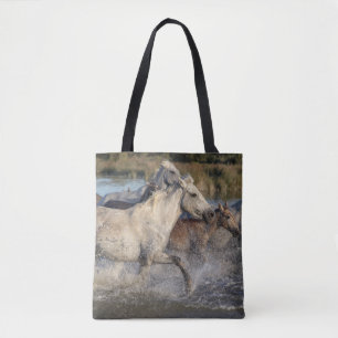 Tela bolso de tote de caballos corriendo