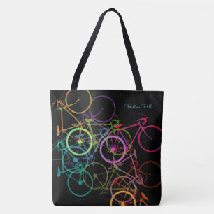 Tela bolso de tote de ciclismo negro con bicicletas de