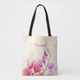 Tela Bolso de tote de Magnolias en acuarela rosa sobre 