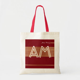 Tela bolso de tote de monograma rayado - rojo