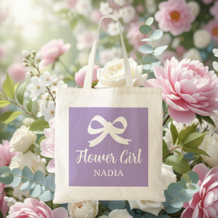 Tela Bolso de tote de niña con flores lavanda púrpura p