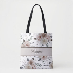 Tela Bolso de tote de rosa acuarela monogramada