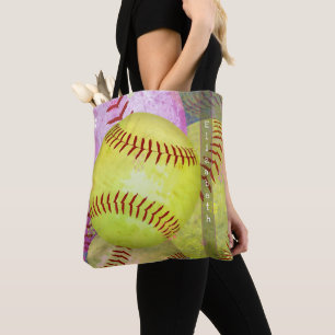 Tela bolso de tote de softball femenino con nombre pers