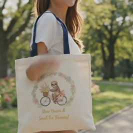 Tela Bolso de tote floral de perezoso con acuarela esté