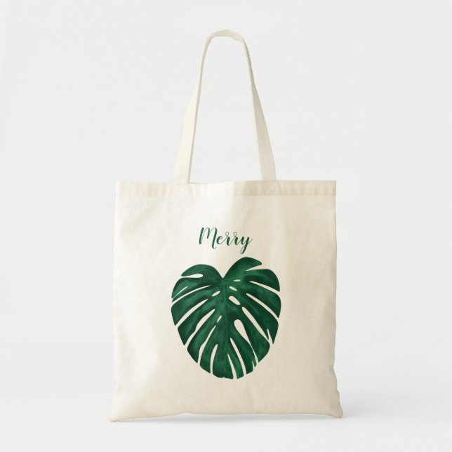 Tela bolso de tote floral personalizado monstera hoja (Frente)