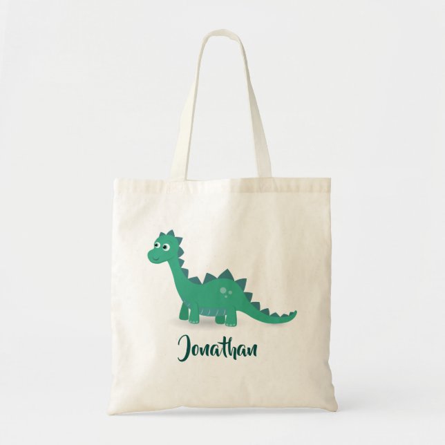 Tela Bolso de tote personalizado azul del dinosaurio (Frente)