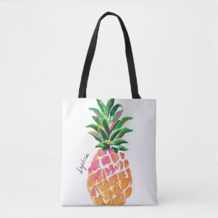 Tela Bolso de tote personalizado de piña acuarela