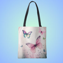 Bolso de tote rosa de mariposa de alegría de prima