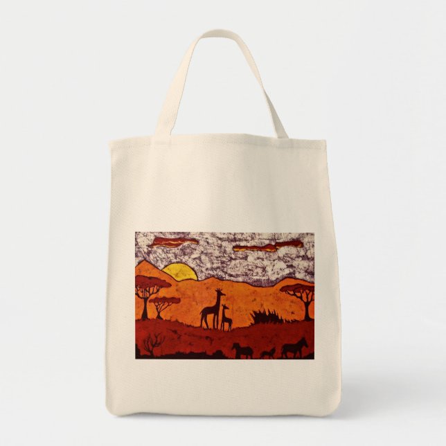 Tela Bolso de ultramarinos con paisaje africano (Frente)