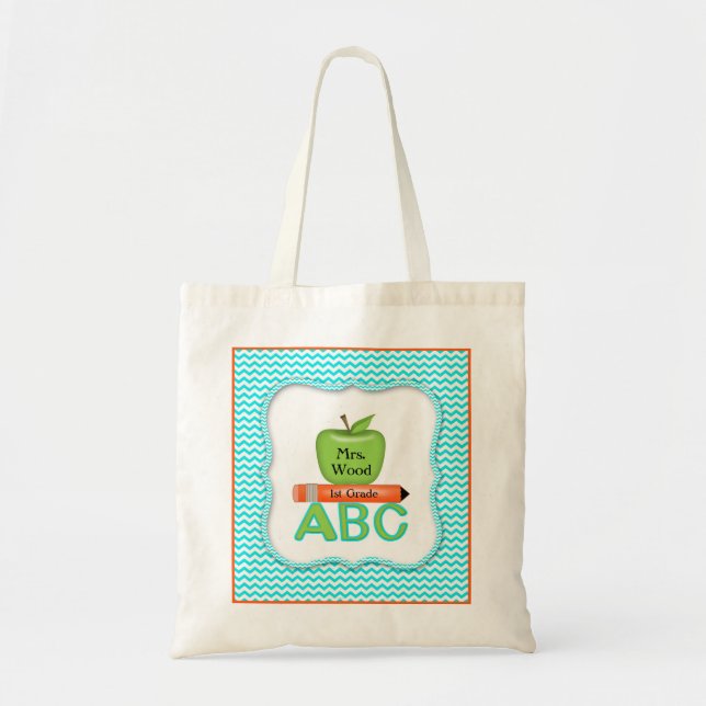 Tela Bolso del profesor de Chevron con Apple verde (Frente)