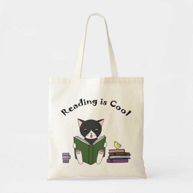Tela Bolso divertido de la biblioteca del gato de la (Frente)