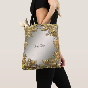 Tela Bolso elegante de flores decorativas de oro