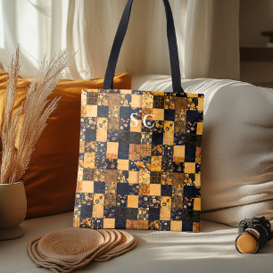 Tela Bolso Elegante de Parche con Floral Azul y Beige