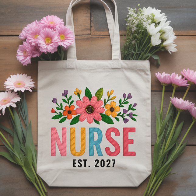 Tela Bolso Enfermera de Flores Silvestres Personalizado (Embroidered Effect Wildflower Nurse Bag, Personalized Gift for Coworkers, Nursing Students & Friends)