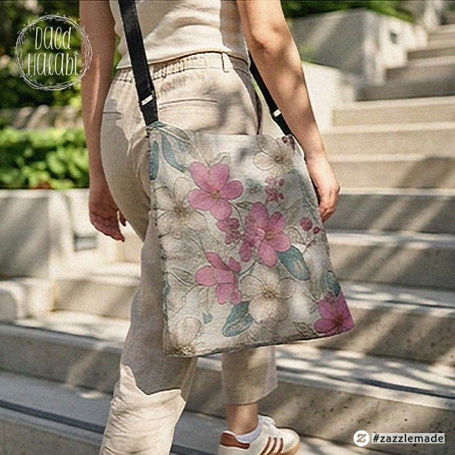 Tela Bolso floral de flor de cerezo rosa (Pink Blossom Floral Tote Bag (Large))