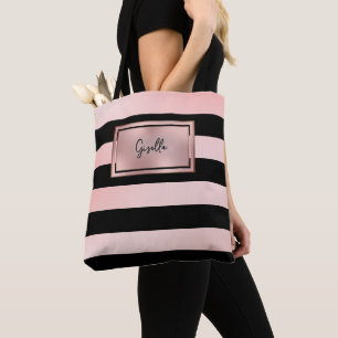 Tela Bolso grande con rayas de rosa oro chic
