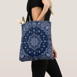 Tela Bolso grande de bandana azul marino con diseño pai